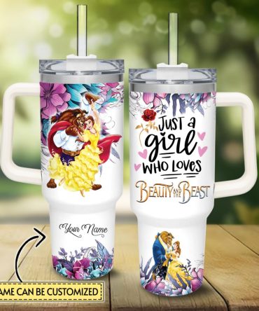 Beauty And The Beast Disney Princess Cartoon Custom Stanley Quencher 40Oz Stainless Steel Tumbler With Handle