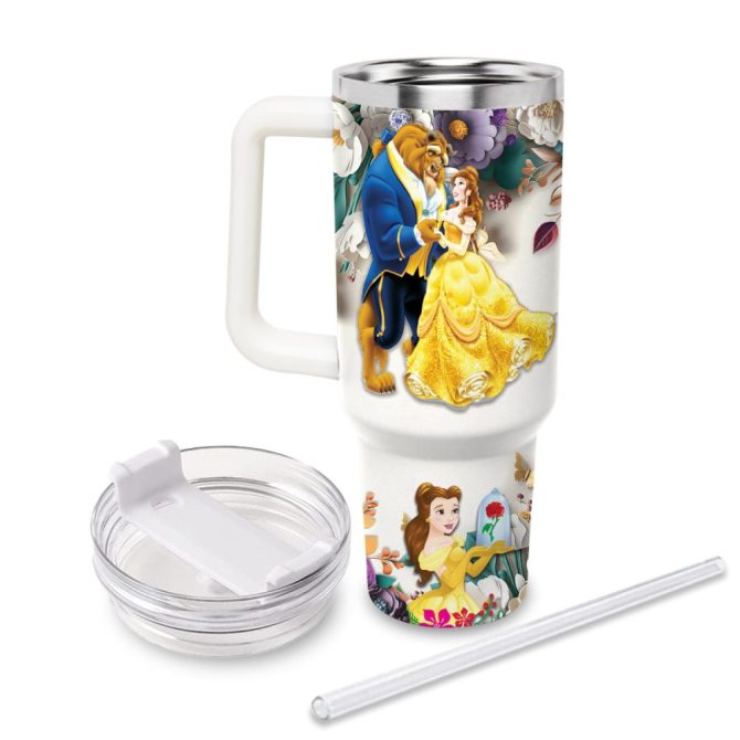 Beauty And The Beast Disney Princess Cartoon Custom Stanley Quencher 40Oz Stainless Steel Tumbler With Handle - Image 2