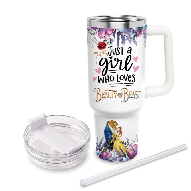 Beauty And The Beast Disney Princess Cartoon Custom Stanley Quencher 40Oz Stainless Steel Tumbler With Handle - Image 3