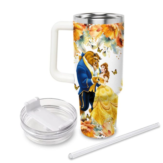 Beauty And The Beast Disney Princess Cartoon Custom Stanley Quencher 40Oz Stainless Steel Tumbler With Handle - Image 2
