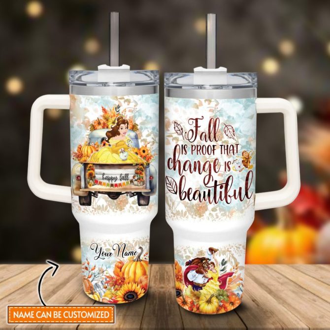 Beauty And The Beast Disney Princess Cartoon Custom Stanley Quencher 40Oz Stainless Steel Tumbler With Handle - Image 2