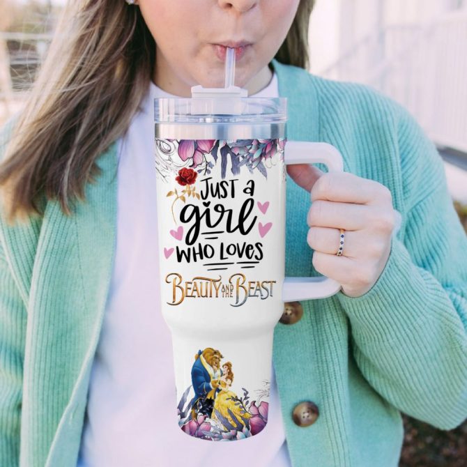 Beauty And The Beast Disney Princess Cartoon Custom Stanley Quencher 40Oz Stainless Steel Tumbler With Handle - Image 5