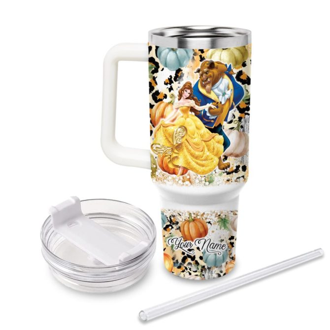 Beauty And The Beast Disney Princess Cartoon Custom Stanley Quencher 40Oz Stainless Steel Tumbler With Handle - Image 2