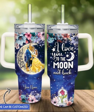 Beauty And The Beast Disney Princess Cartoon Custom Stanley Quencher 40Oz Stainless Steel Tumbler With Handle