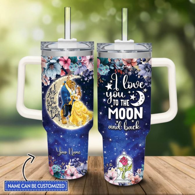 Beauty And The Beast Disney Princess Cartoon Custom Stanley Quencher 40Oz Stainless Steel Tumbler With Handle