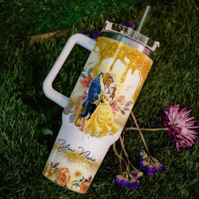 Beauty And The Beast Disney Princess Cartoon Custom Stanley Quencher 40Oz Stainless Steel Tumbler With Handle - Image 6