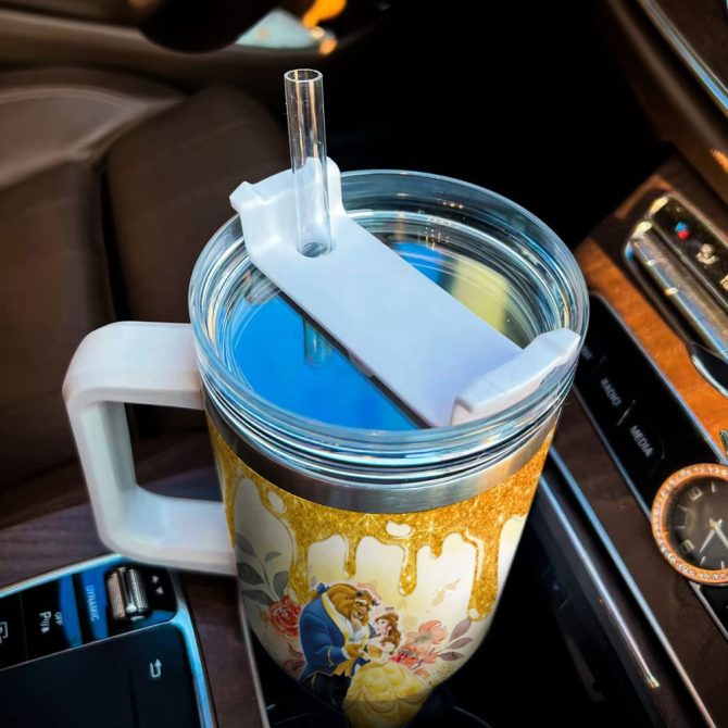 Beauty And The Beast Disney Princess Cartoon Custom Stanley Quencher 40Oz Stainless Steel Tumbler With Handle - Image 4