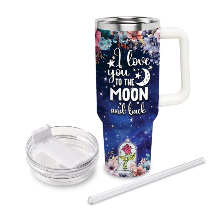 Beauty And The Beast Disney Princess Cartoon Custom Stanley Quencher 40Oz Stainless Steel Tumbler With Handle - Image 3