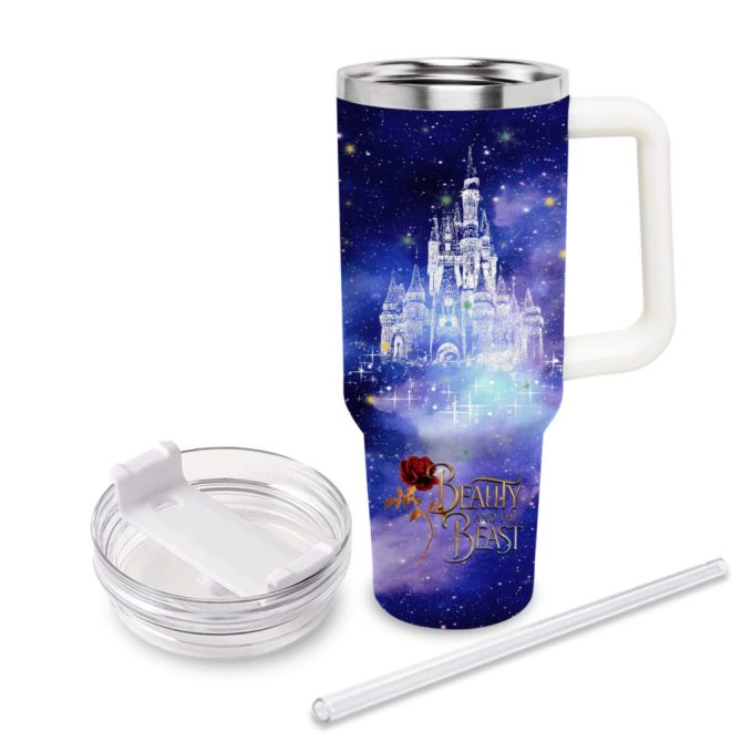 Beauty And The Beast Disney Princess Cartoon Custom Stanley Quencher 40Oz Stainless Steel Tumbler With Handle - Image 3