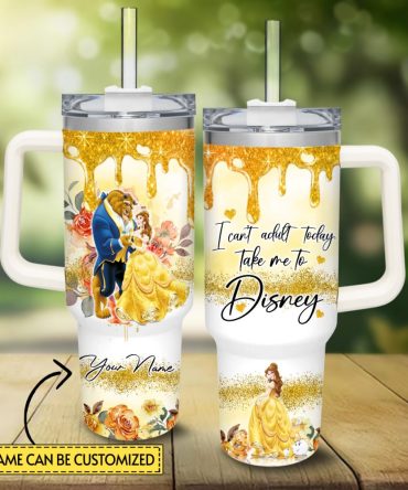 Beauty And The Beast Disney Princess Cartoon Custom Stanley Quencher 40Oz Stainless Steel Tumbler With Handle