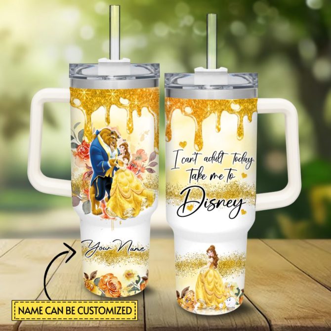 Beauty And The Beast Disney Princess Cartoon Custom Stanley Quencher 40Oz Stainless Steel Tumbler With Handle