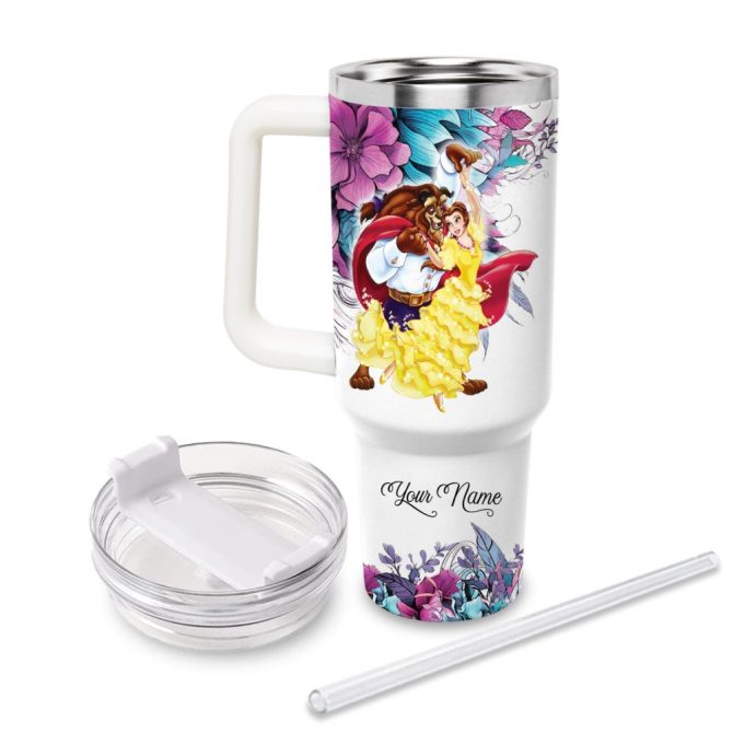 Beauty And The Beast Disney Princess Cartoon Custom Stanley Quencher 40Oz Stainless Steel Tumbler With Handle - Image 2
