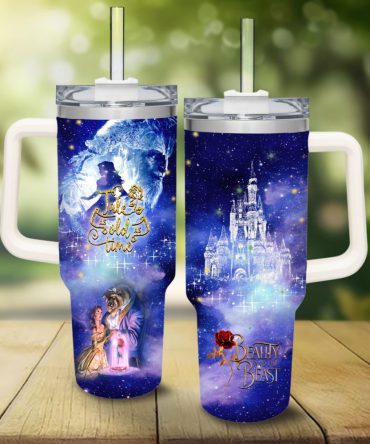 Beauty And The Beast Disney Princess Cartoon Custom Stanley Quencher 40Oz Stainless Steel Tumbler With Handle