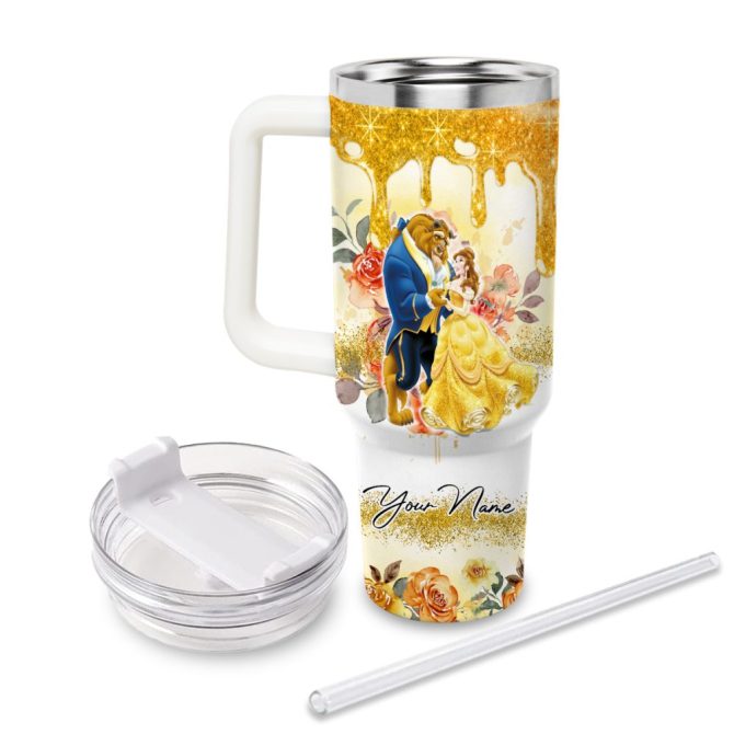 Beauty And The Beast Disney Princess Cartoon Custom Stanley Quencher 40Oz Stainless Steel Tumbler With Handle - Image 2