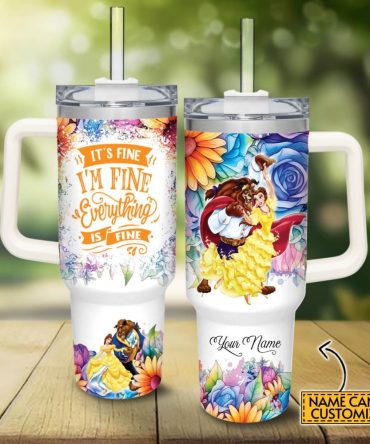 Beauty And The Beast Disney Princess Cartoon Custom Stanley Quencher 40Oz Stainless Steel Tumbler With Handle