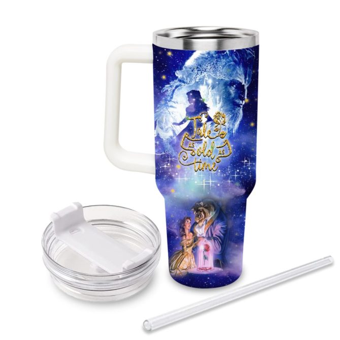 Beauty And The Beast Disney Princess Cartoon Custom Stanley Quencher 40Oz Stainless Steel Tumbler With Handle - Image 2