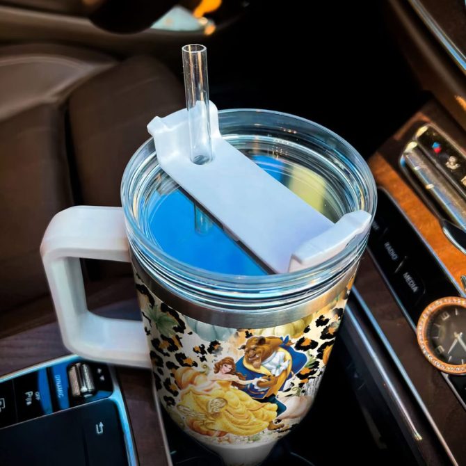 Beauty And The Beast Disney Princess Cartoon Custom Stanley Quencher 40Oz Stainless Steel Tumbler With Handle - Image 4