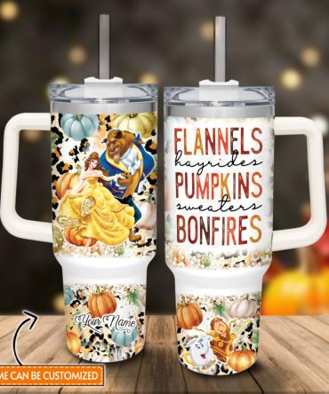 Beauty And The Beast Disney Princess Cartoon Custom Stanley Quencher 40Oz Stainless Steel Tumbler With Handle