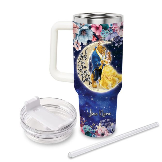Beauty And The Beast Disney Princess Cartoon Custom Stanley Quencher 40Oz Stainless Steel Tumbler With Handle - Image 2