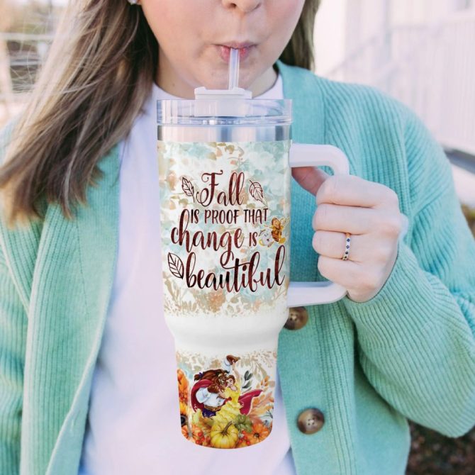 Beauty And The Beast Disney Princess Cartoon Custom Stanley Quencher 40Oz Stainless Steel Tumbler With Handle - Image 6