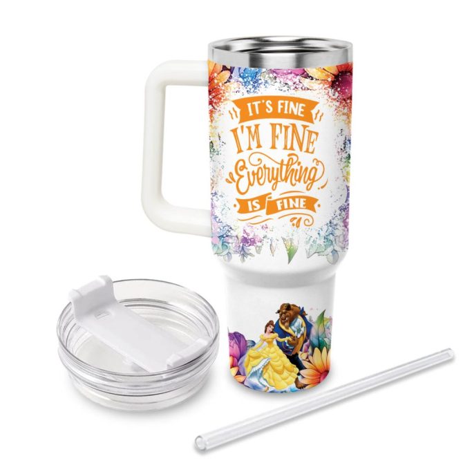Beauty And The Beast Disney Princess Cartoon Custom Stanley Quencher 40Oz Stainless Steel Tumbler With Handle - Image 2