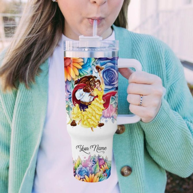 Beauty And The Beast Disney Princess Cartoon Custom Stanley Quencher 40Oz Stainless Steel Tumbler With Handle - Image 5