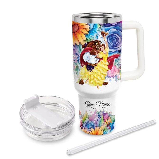 Beauty And The Beast Disney Princess Cartoon Custom Stanley Quencher 40Oz Stainless Steel Tumbler With Handle - Image 3