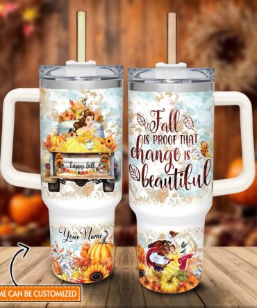 Beauty And The Beast Disney Princess Cartoon Custom Stanley Quencher 40Oz Stainless Steel Tumbler With Handle