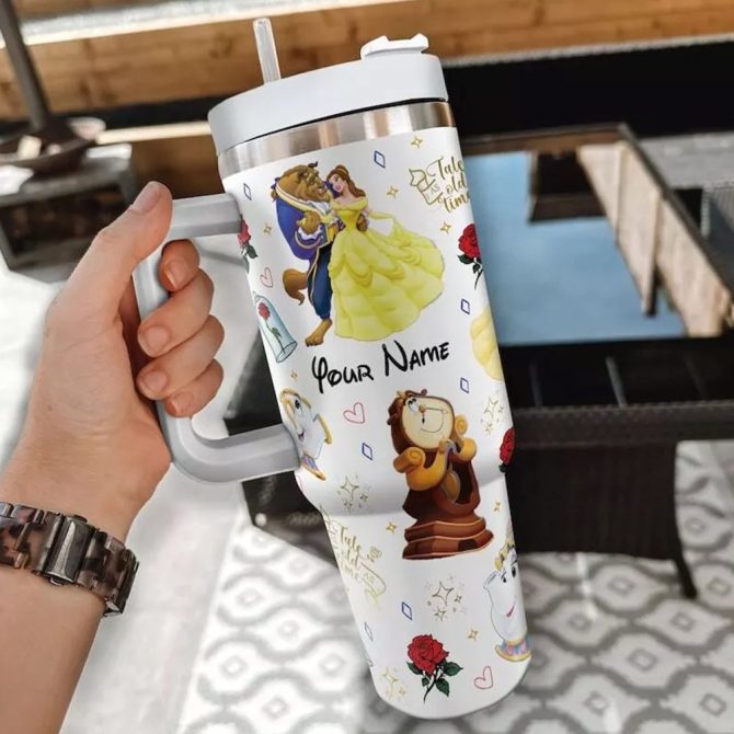 Beauty And The Beast Movies Custom Stanley Quencher 40Oz Stainless Steel Tumbler With Handle - Image 4