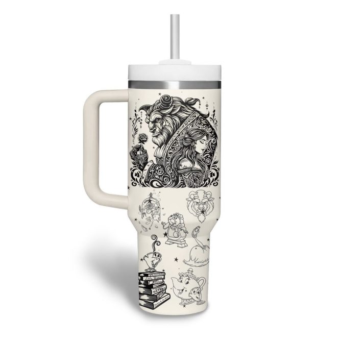Beauty And The Beast Movies Custom Stanley Quencher 40Oz Stainless Steel Tumbler With Handle - Image 2