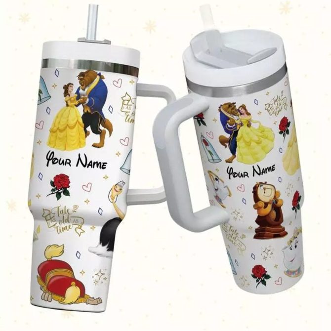 Beauty And The Beast Movies Custom Stanley Quencher 40Oz Stainless Steel Tumbler With Handle - Image 2