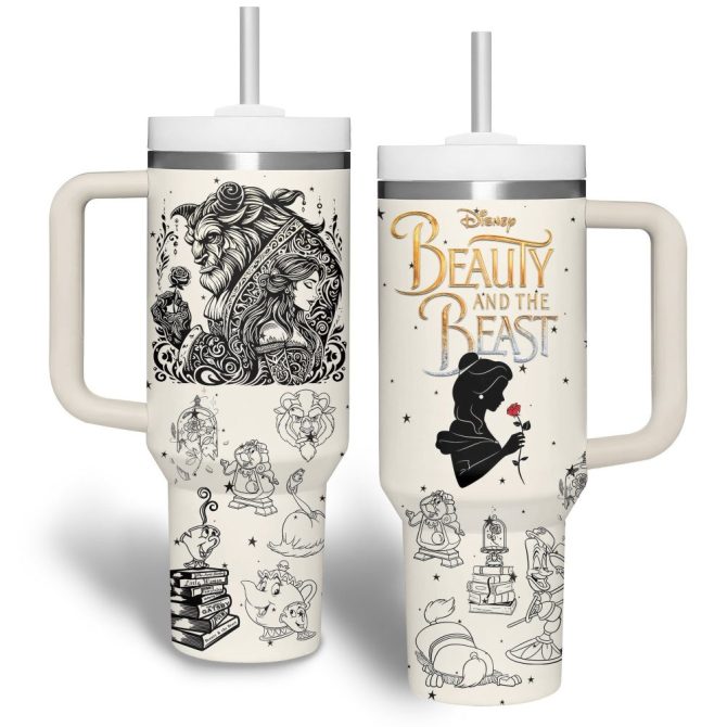 Beauty And The Beast Movies Custom Stanley Quencher 40Oz Stainless Steel Tumbler With Handle
