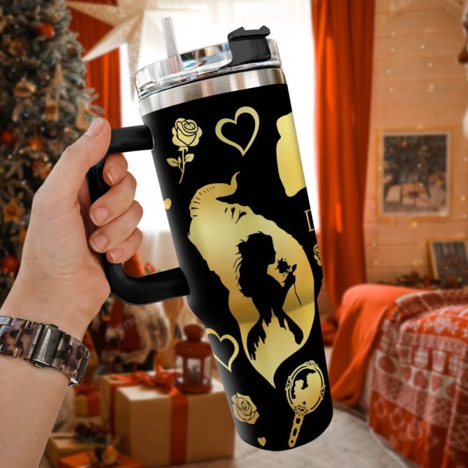 Beauty And The Beast Movies Valentine Custom Stanley Quencher 40Oz Stainless Steel Tumbler With Handle - Image 3
