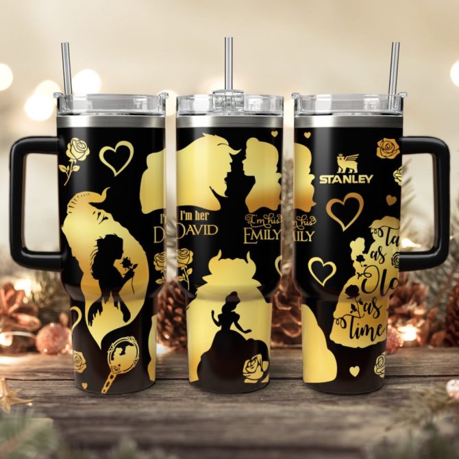 Beauty And The Beast Movies Valentine Custom Stanley Quencher 40Oz Stainless Steel Tumbler With Handle