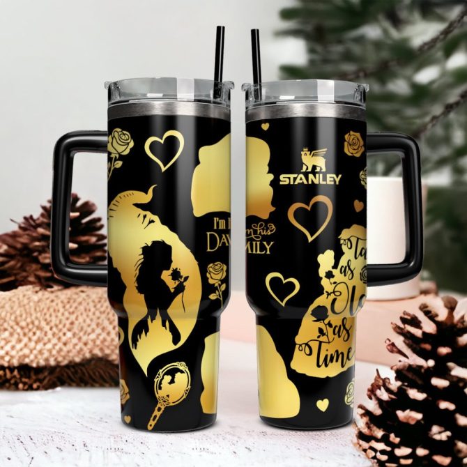 Beauty And The Beast Movies Valentine Custom Stanley Quencher 40Oz Stainless Steel Tumbler With Handle - Image 2