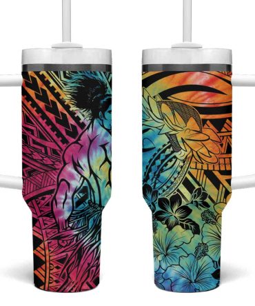 Beauty And The Warrior Polynesian Valentine Hibiscus Flowers Rainbow Custom Stanley Quencher 40Oz Stainless Steel Tumbler With Handle