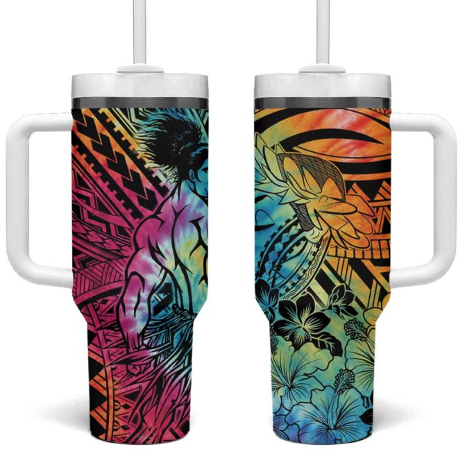 Beauty And The Warrior Polynesian Valentine Hibiscus Flowers Rainbow Custom Stanley Quencher 40Oz Stainless Steel Tumbler With Handle