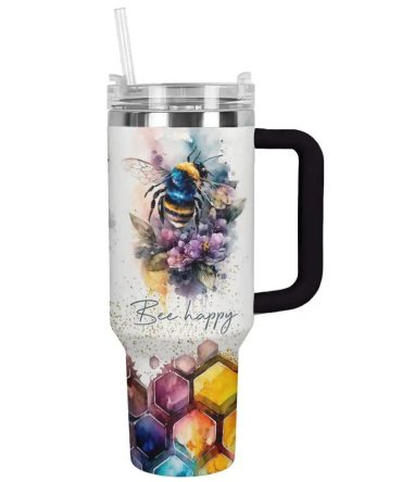Bee Custom Stanley Quencher 40Oz Stainless Steel Tumbler With Handle