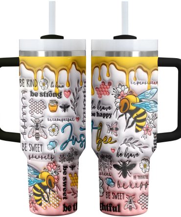 Bee Custom Stanley Quencher 40Oz Stainless Steel Tumbler With Handle