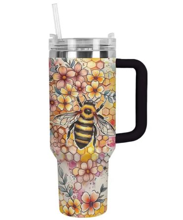 Bee Custom Stanley Quencher 40Oz Stainless Steel Tumbler With Handle