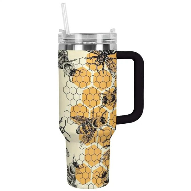 Bee Custom Stanley Quencher 40Oz Stainless Steel Tumbler With Handle - Image 2