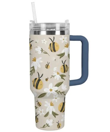 Bee Custom Stanley Quencher 40Oz Stainless Steel Tumbler With Handle