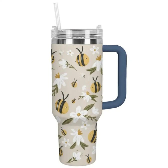 Bee Custom Stanley Quencher 40Oz Stainless Steel Tumbler With Handle