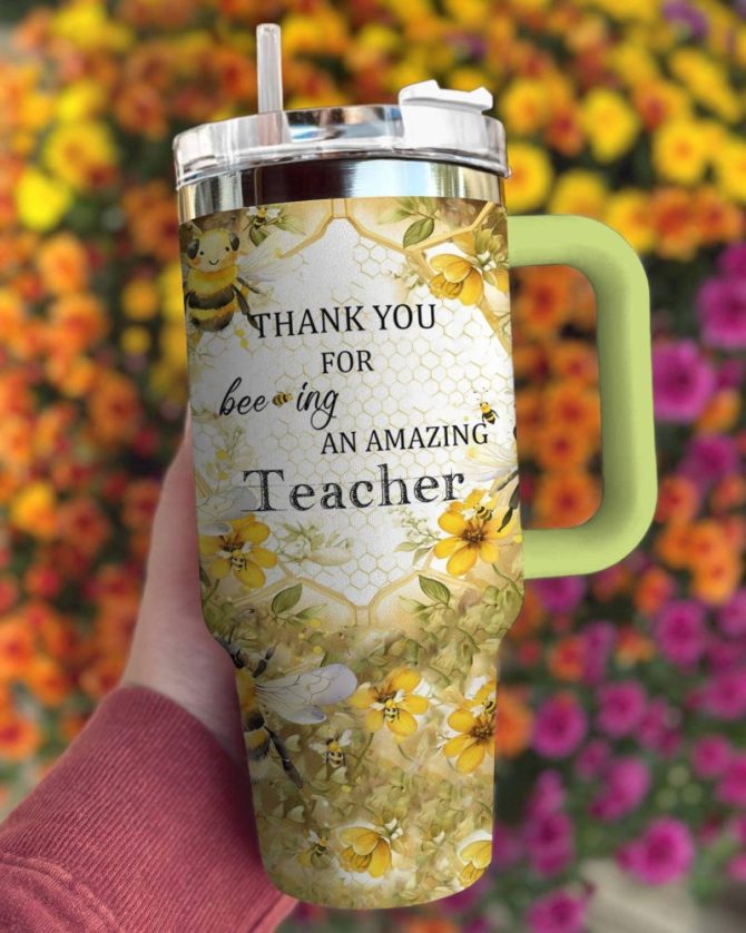 Bee Custom Stanley Quencher 40Oz Stainless Steel Tumbler With Handle