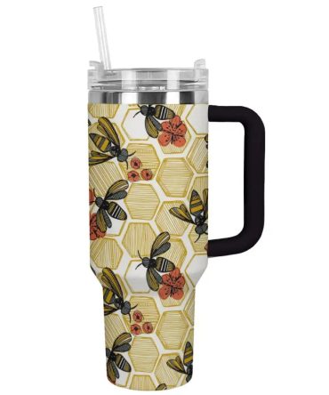 Bee Custom Stanley Quencher 40Oz Stainless Steel Tumbler With Handle