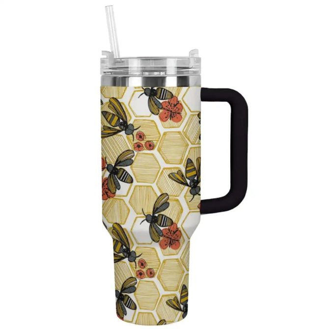 Bee Custom Stanley Quencher 40Oz Stainless Steel Tumbler With Handle