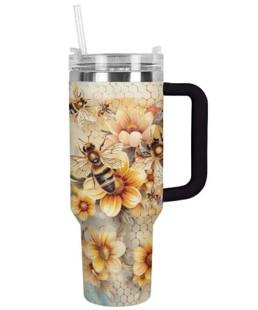 Bee Custom Stanley Quencher 40Oz Stainless Steel Tumbler With Handle
