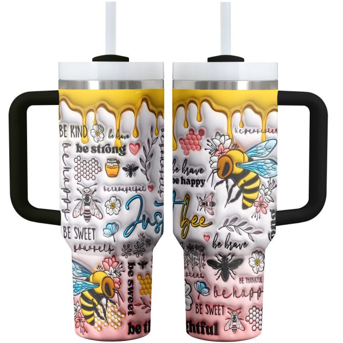 Bee Custom Stanley Quencher 40Oz Stainless Steel Tumbler With Handle - Image 2
