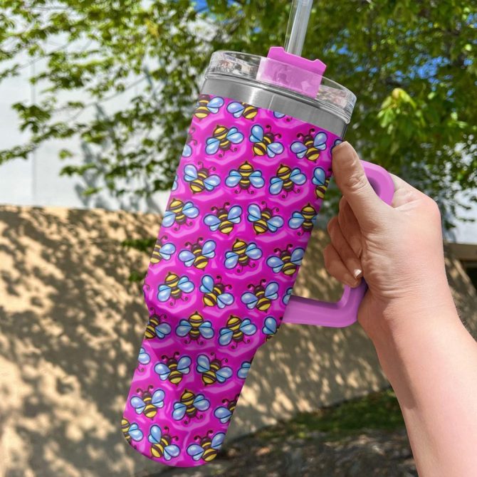 Bees Inflated Custom Stanley Quencher 40Oz Stainless Steel Tumbler With Handle - Image 2