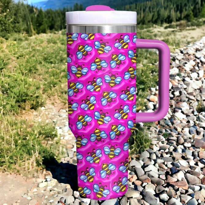 Bees Inflated Custom Stanley Quencher 40Oz Stainless Steel Tumbler With Handle